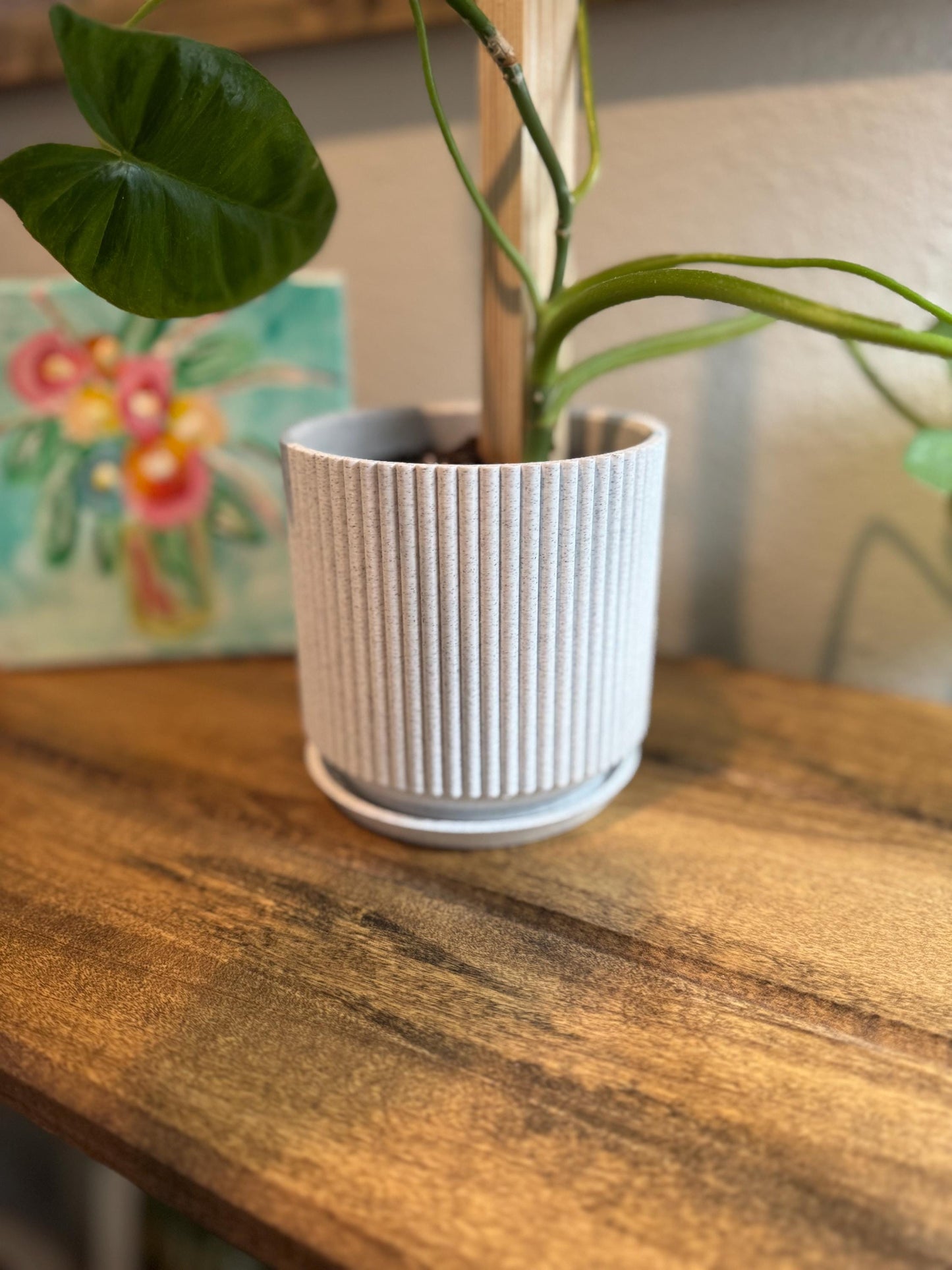 3D Printed Ribbed Planter Pot with Drip Tray