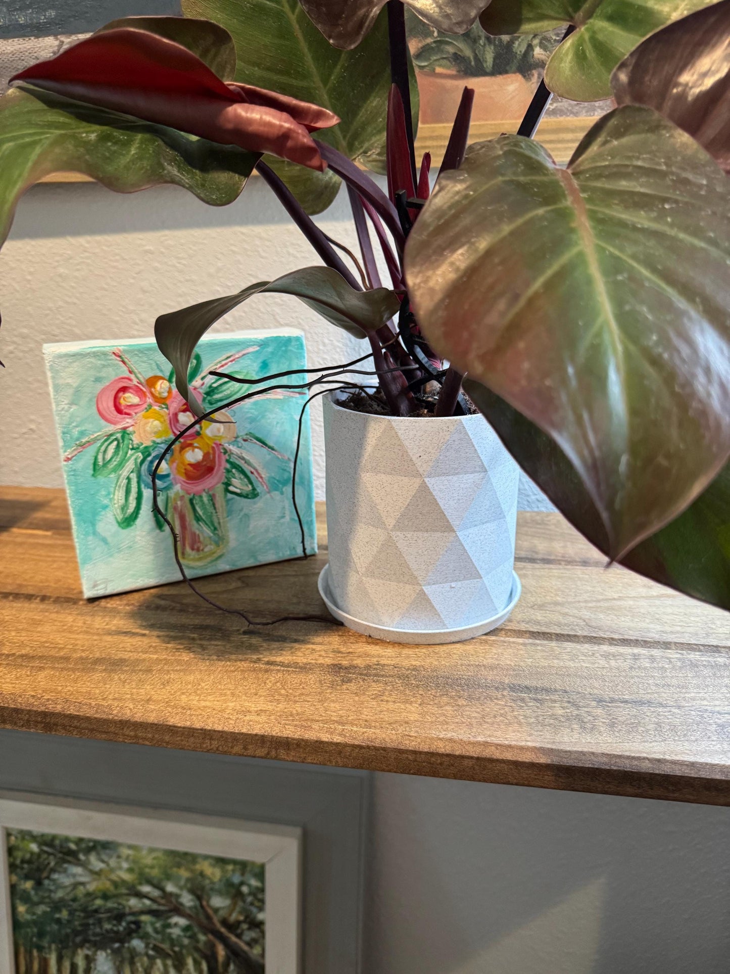 3D Printed Diamond Pattern Planter Pot with Drip Tray