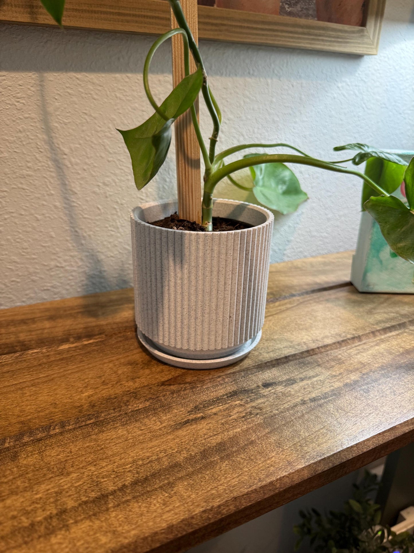 3D Printed Ribbed Planter Pot with Drip Tray